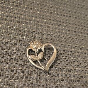Vintage Princess Diana Legacy of Love Rose and Heart Brooch in Elegant Silver